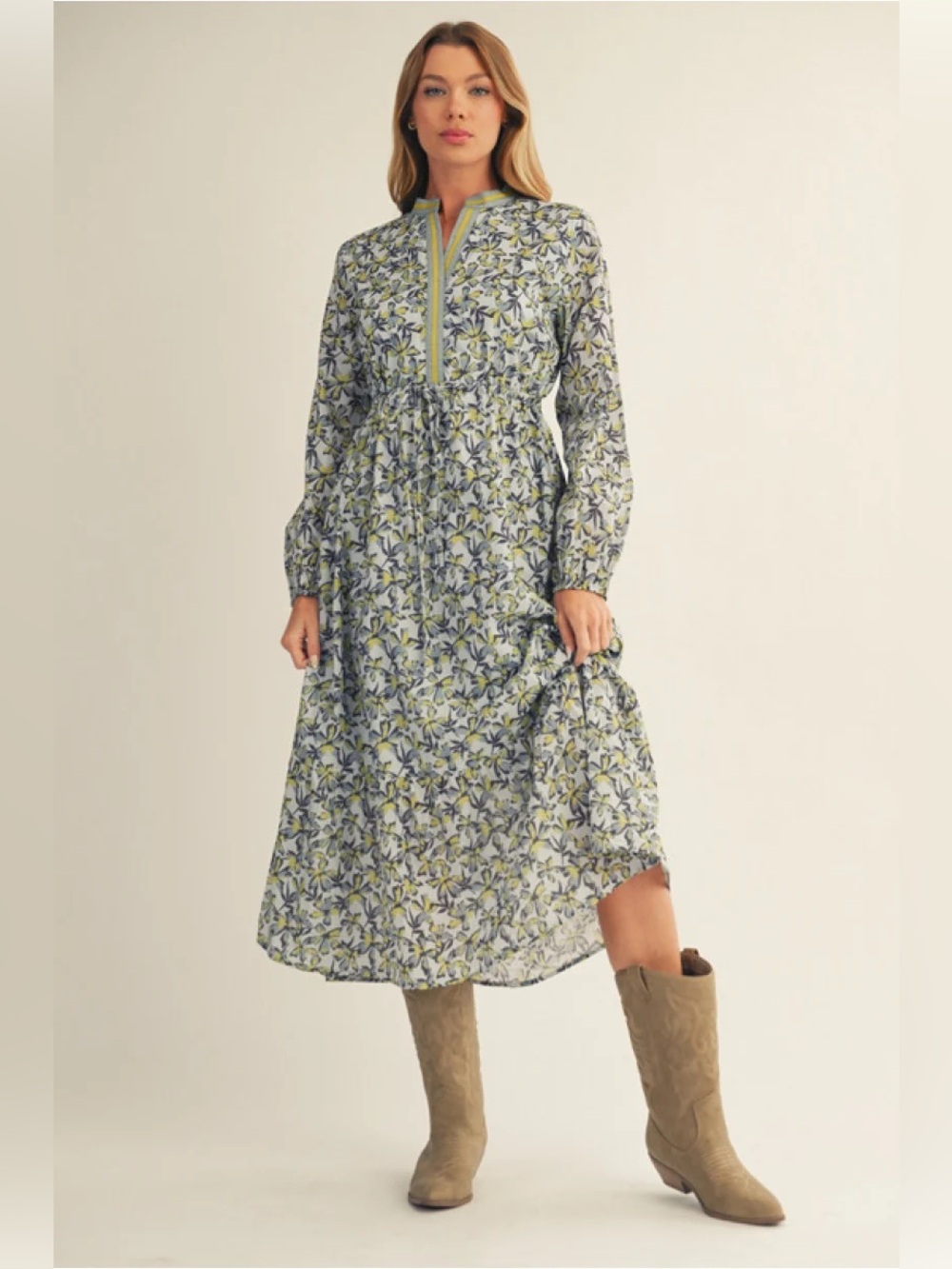 #999 CLOSEOUT FIRM 🌸New! JODIFL Blue and Green Floral Midi Dress